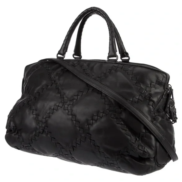 BOTTEGA VENETA Padded Black Intrecciato-Trimmed Leather Satchel. RT $ 3998. - Picture 15 of 16